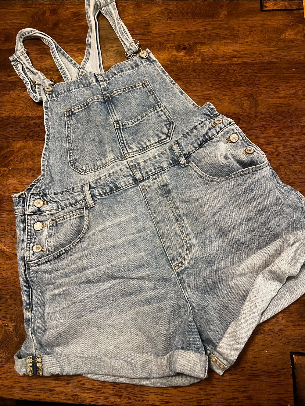 Free People We The Free Ziggy Shortalls Large 100% Cotton Blue Jean Overalls - Picture 4 of 14